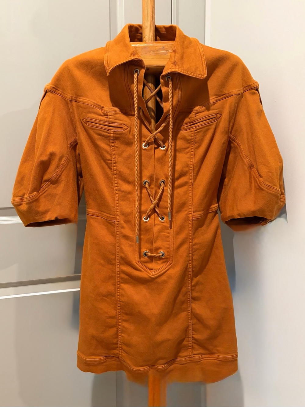 Alberta Ferretti SS19 Runway Lace-Up Rust Mini Dress US 8 / IT 44
